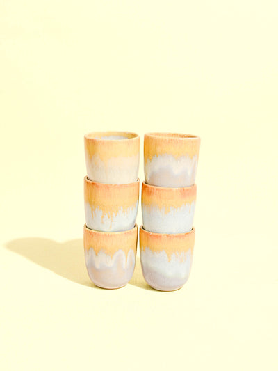 Tasse expresso en céramique émail jaune sable Céladon, set de 6
