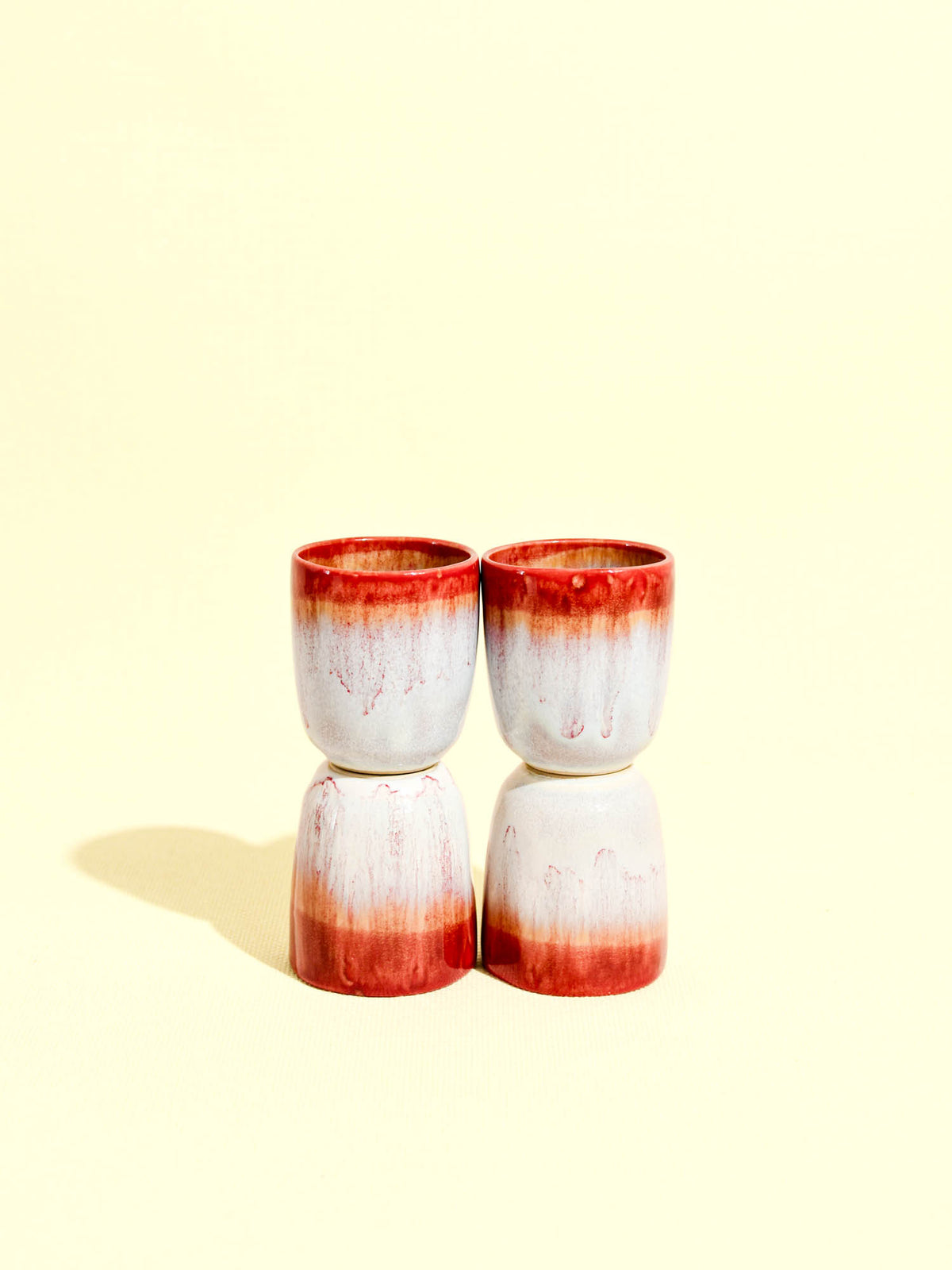 Tasse expresso en céramique émail rouge lumineux Céladon, set de 4