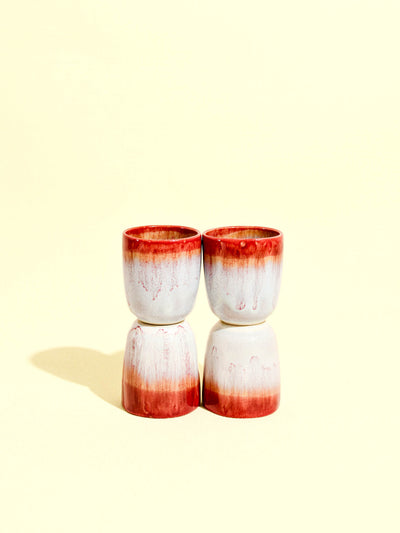 Tasse expresso en céramique émail rouge lumineux Céladon, set de 4
