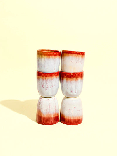 Tasse expresso en céramique émail rouge lumineux Céladon, set de 6