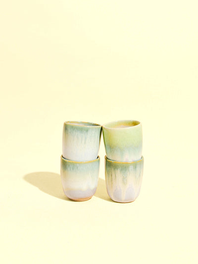 Tasse expresso en céramique émail vert lumineux Céladon, set de 4