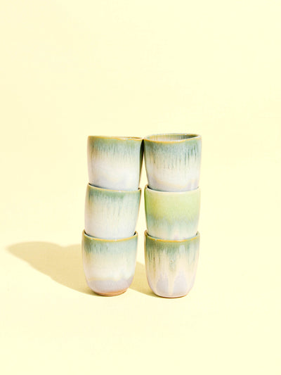 Tasse expresso en céramique émail vert lumineux Céladon, set de 6